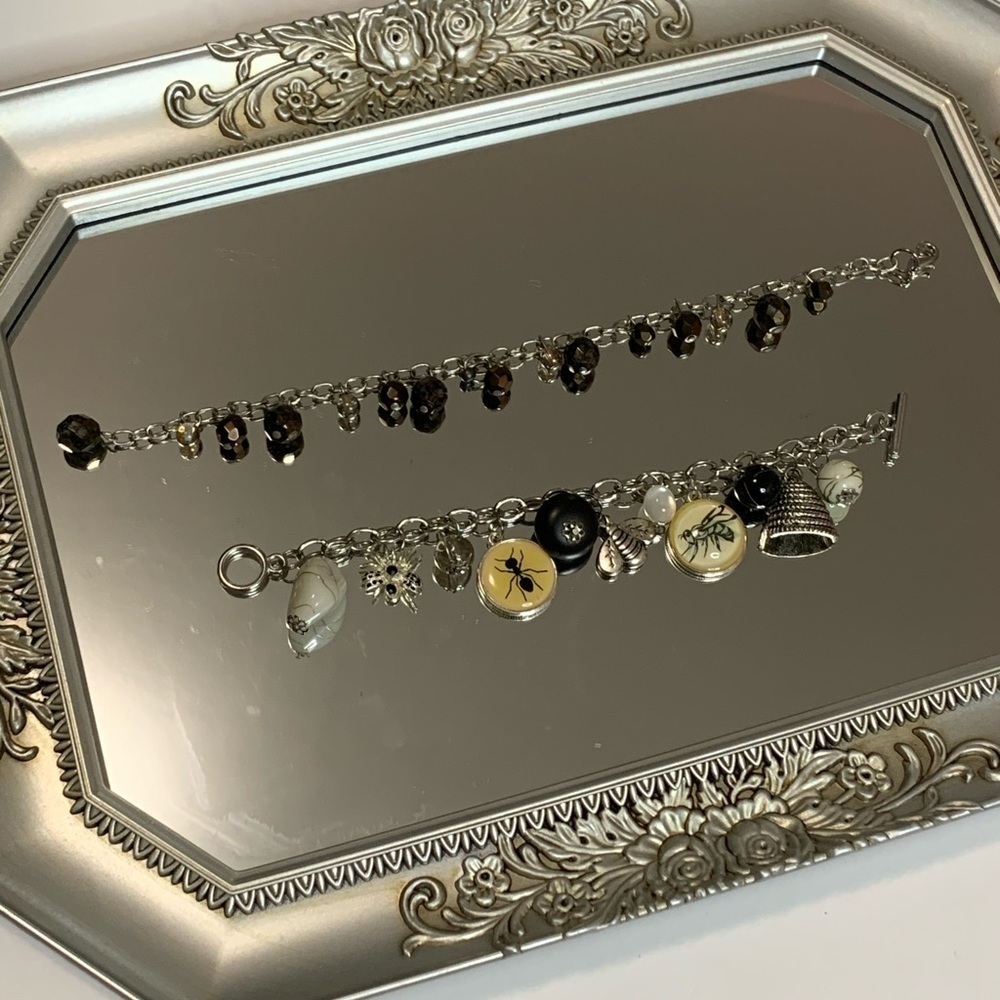 One amber bracelet and one beehive bracelet